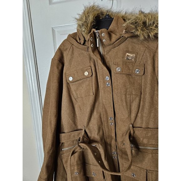 Rocawear Trench Retro Hip Hop 90s Hooded trench Coat Size 2XL Wool Blend Womens - Picture 3 of 16